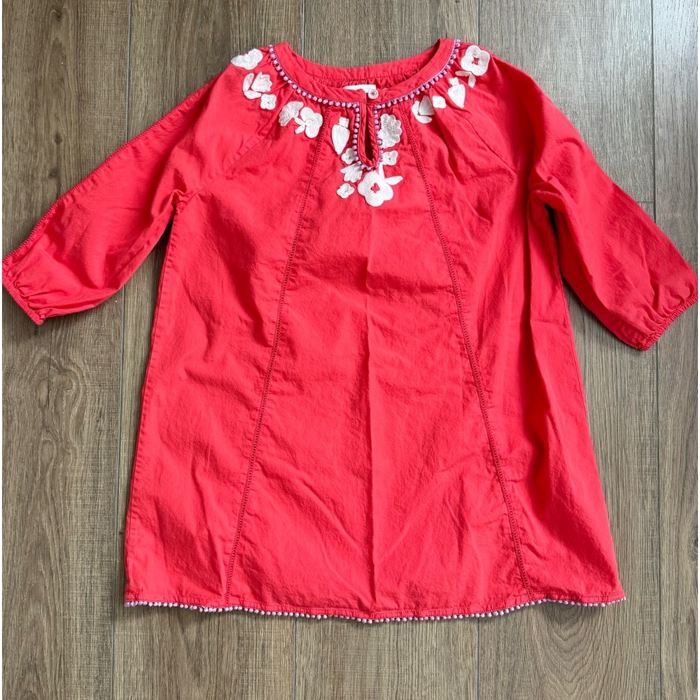 Boden kids girl coral red embroidered floral cutout blouse top 8/9